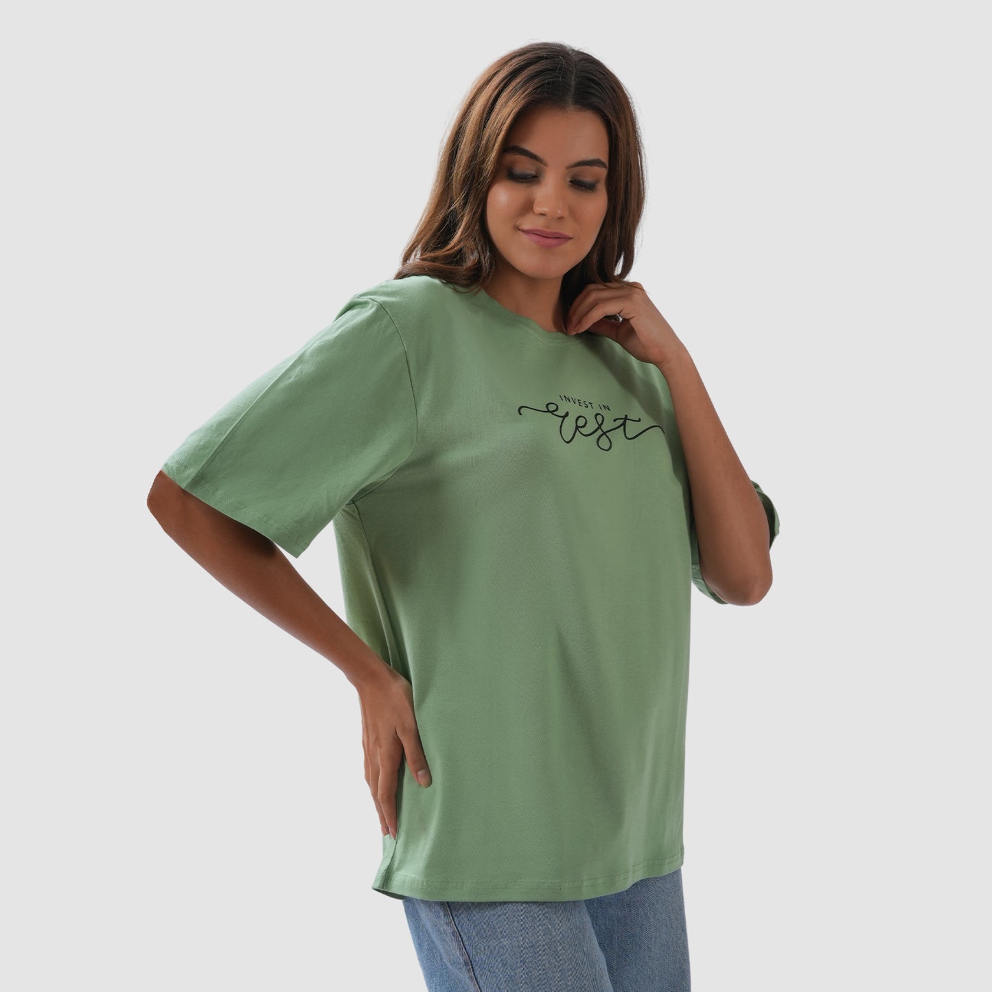 Women-Knitted-Fabric-Regular-Fit-Half-Sleeve-Tee/T-shirt - Jolly Green