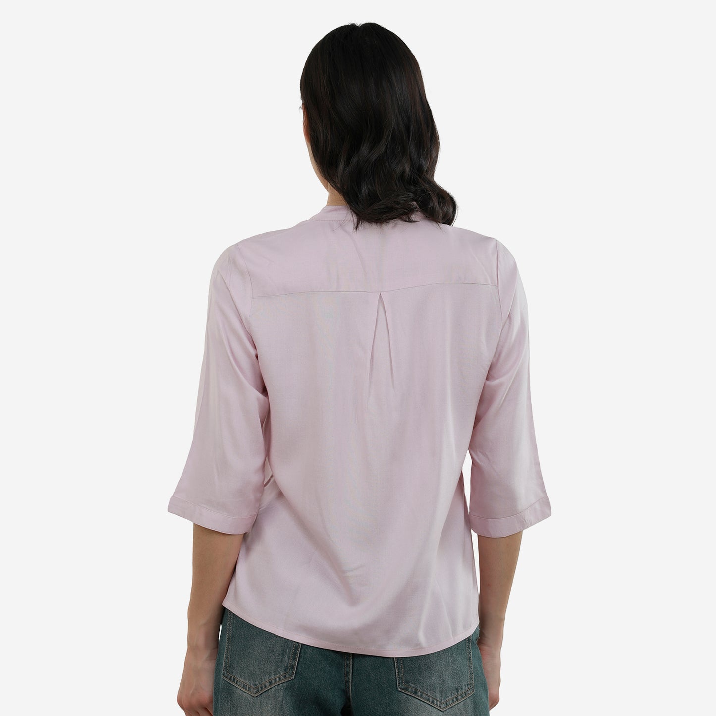 Tunic 3/4 Sleeve Plain Top for Women & Girls (S Pink)
