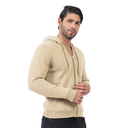 Men’s Solid Zipper Hooded Jacket (Cream)
