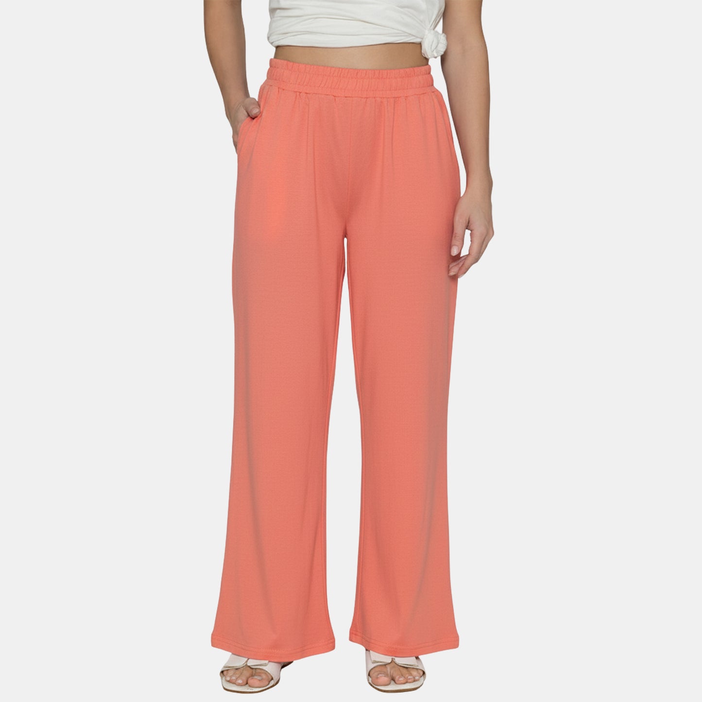 Women Flared Pants (Coral Peach)