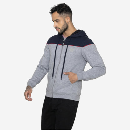 Relaxed Fit Printed Zip-Through Hoodie for Men (Grey)