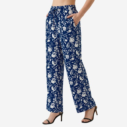 Navy Floral Printed Palazzo for Women | Comfortable Fit (Pack of 1)
