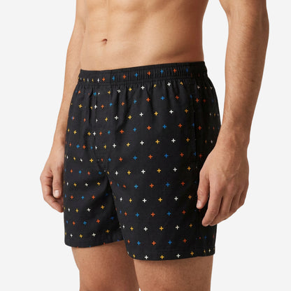 Men’s 100% Cotton Printed Mid-Rise Boxer Shorts - (Black)