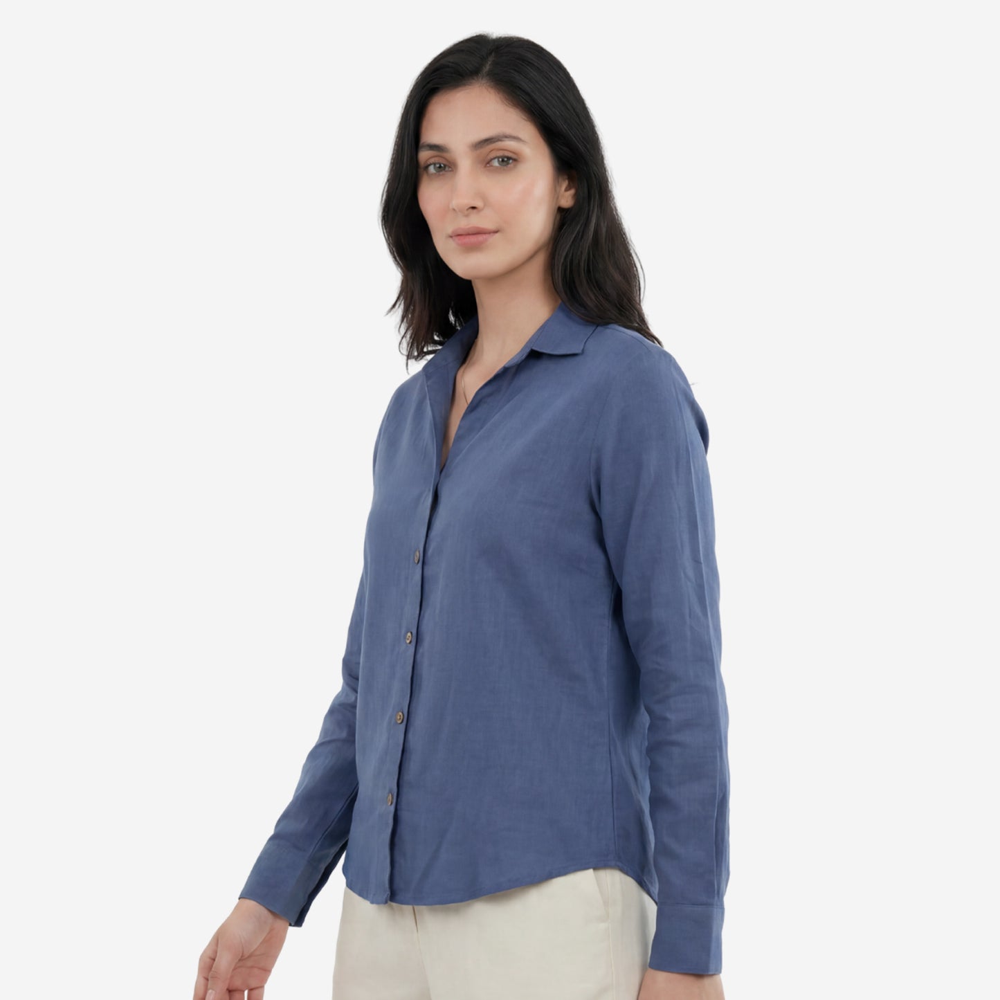 Women Linen Comfort Shirt - (Denim Blue)