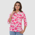 Women’s Printed Cotton Casual Top with 3/4 Sleeves & Button Placket