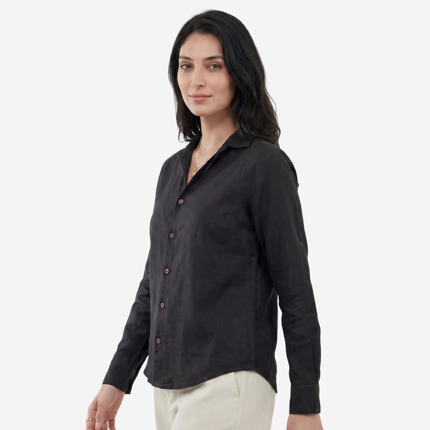 Women Linen Comfort Shirt - (Black)