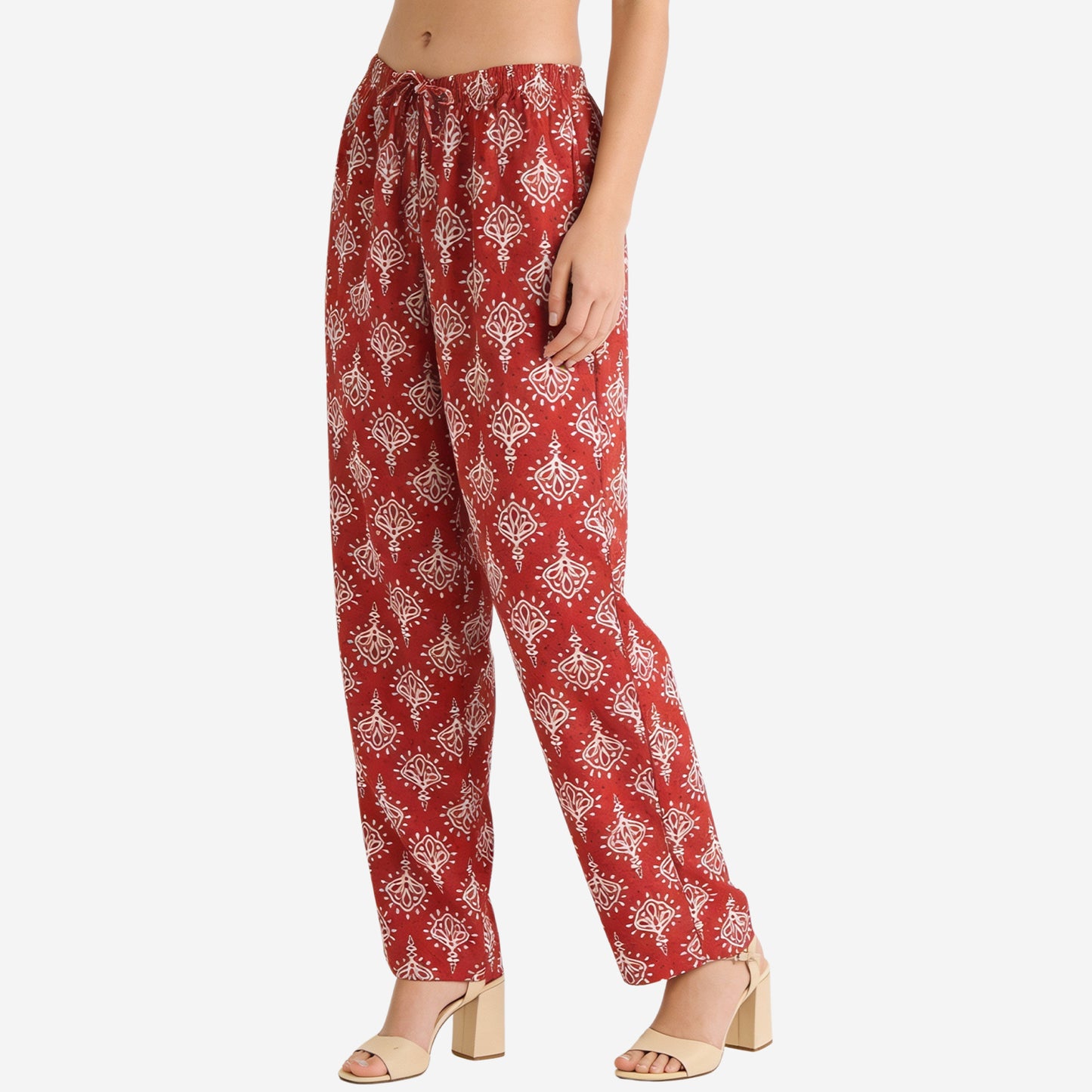 Women Printed Rayon Relaxed-Fit Lounge Pyjama Pants - Maroon