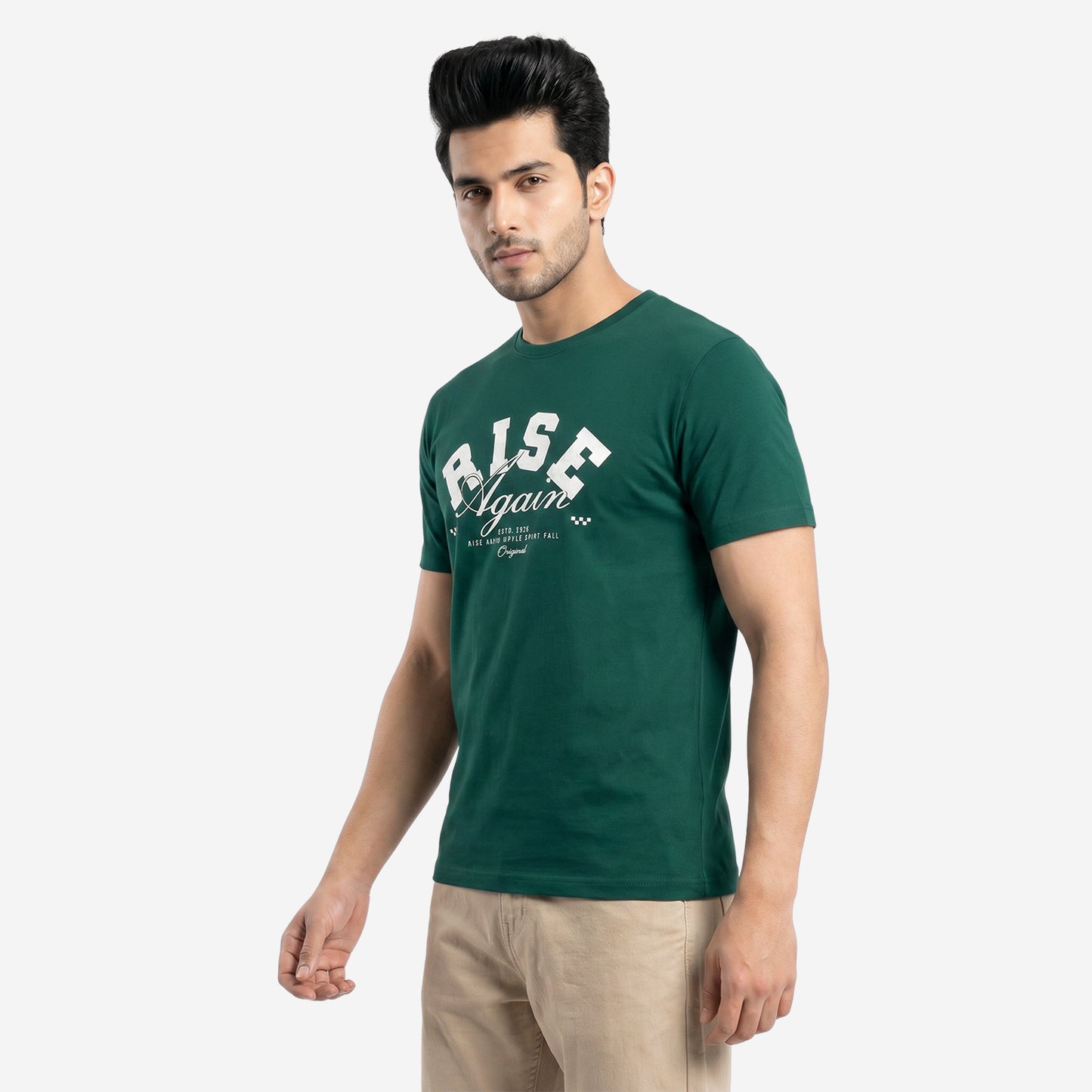 Men's Green Printed Round Neck Short Sleeve T-Shirt