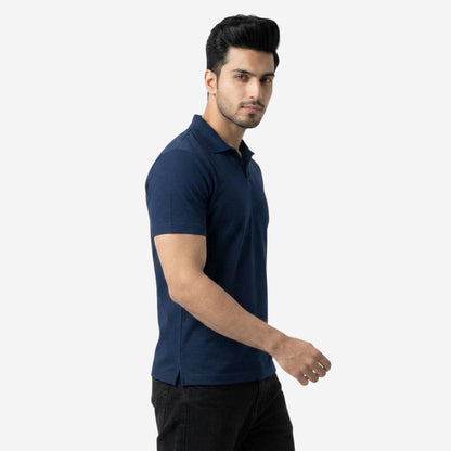 Men's Solid Navy Polo Half-Sleeve T-Shirt