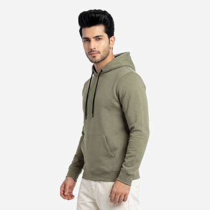 Men's Solid Beige Polyester Hoodie for Winter | Lightweight Pullover Sweatshirt with Hood, Black Drawstrings, Kangaroo Pocket & Full Sleeves