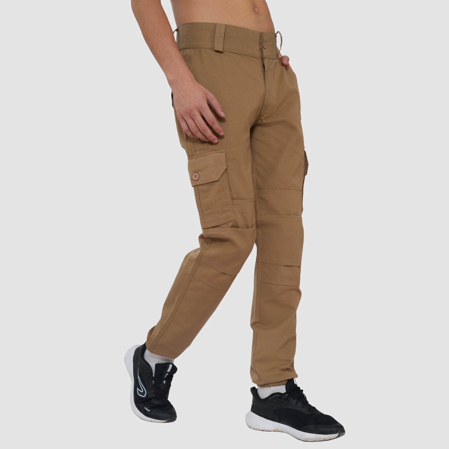 Bonjour Men Cargo Pants Premium Cotton Comfort Fit with Stylish Utility Pockets - Khaki