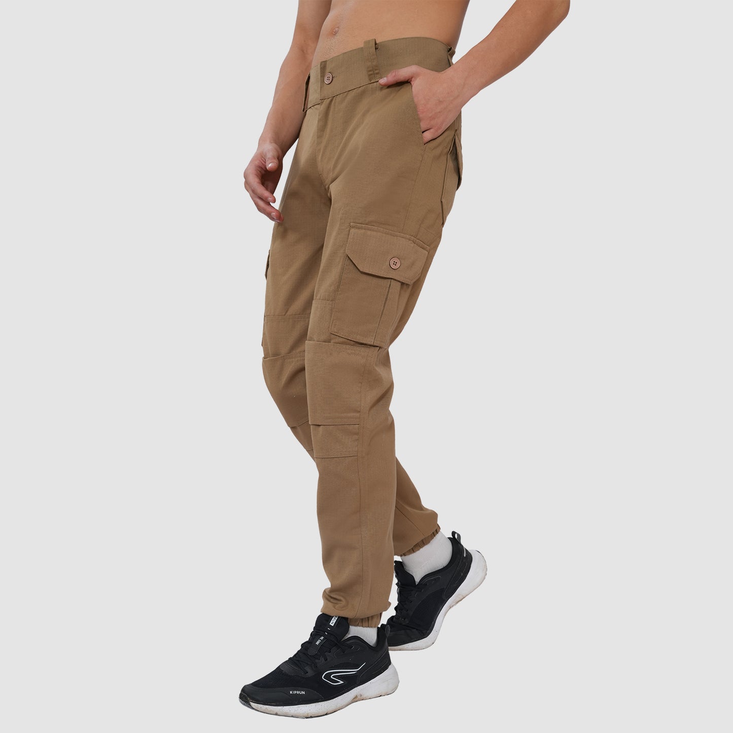 Bonjour Men Cargo Pants Premium Cotton Comfort Fit with Stylish Utility Pockets - Khaki
