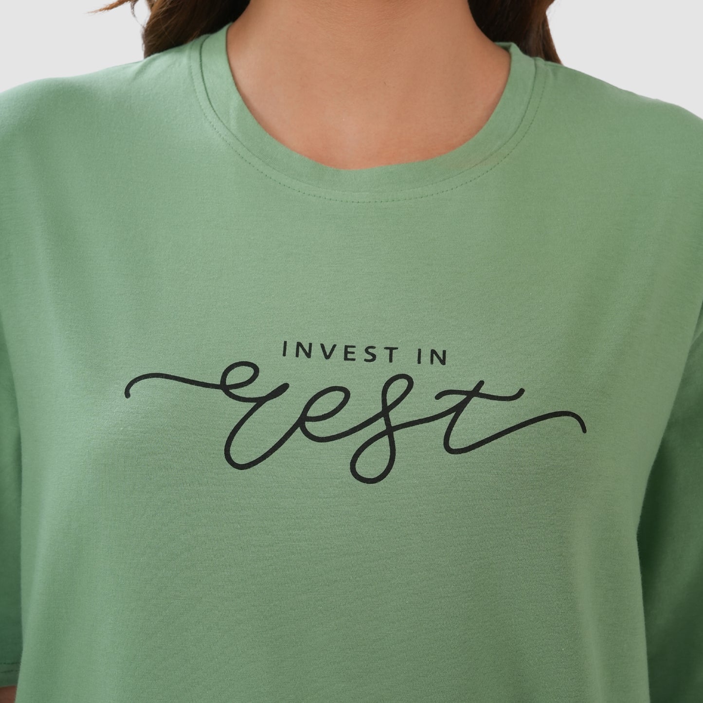 Women-Knitted-Fabric-Regular-Fit-Half-Sleeve-Tee/T-shirt - Jolly Green