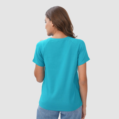 Women Knitted Fabric Regular Fit Short Sleeve Tee/T-shirt - Water Green