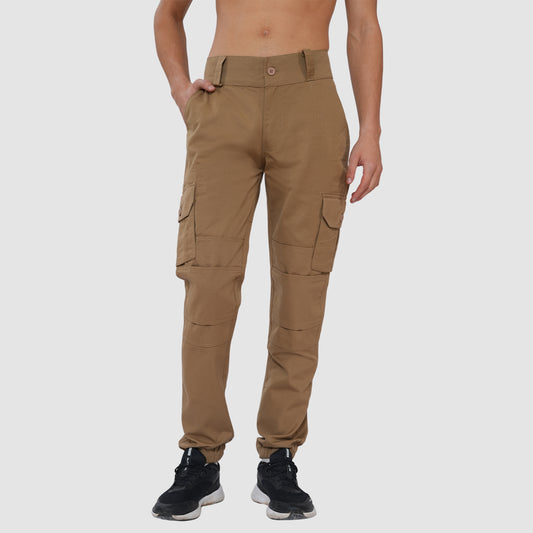 Bonjour Men Cargo Pants Premium Cotton Comfort Fit with Stylish Utility Pockets - Khaki