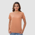 Women Knitted Fabric Regular Fit Short Sleeve Tee/T-shirt - Macchiato