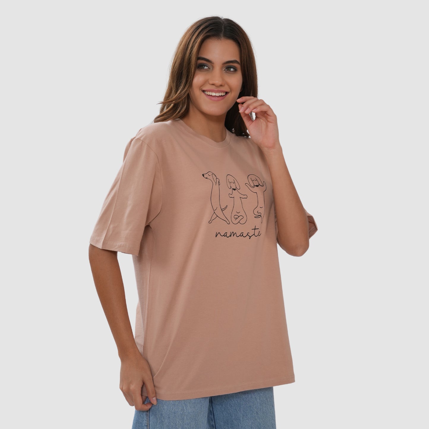 Women-Knitted-Fabric-Regular-Fit-Half-Sleeve-Tee/T-shirt - Dk.Skin