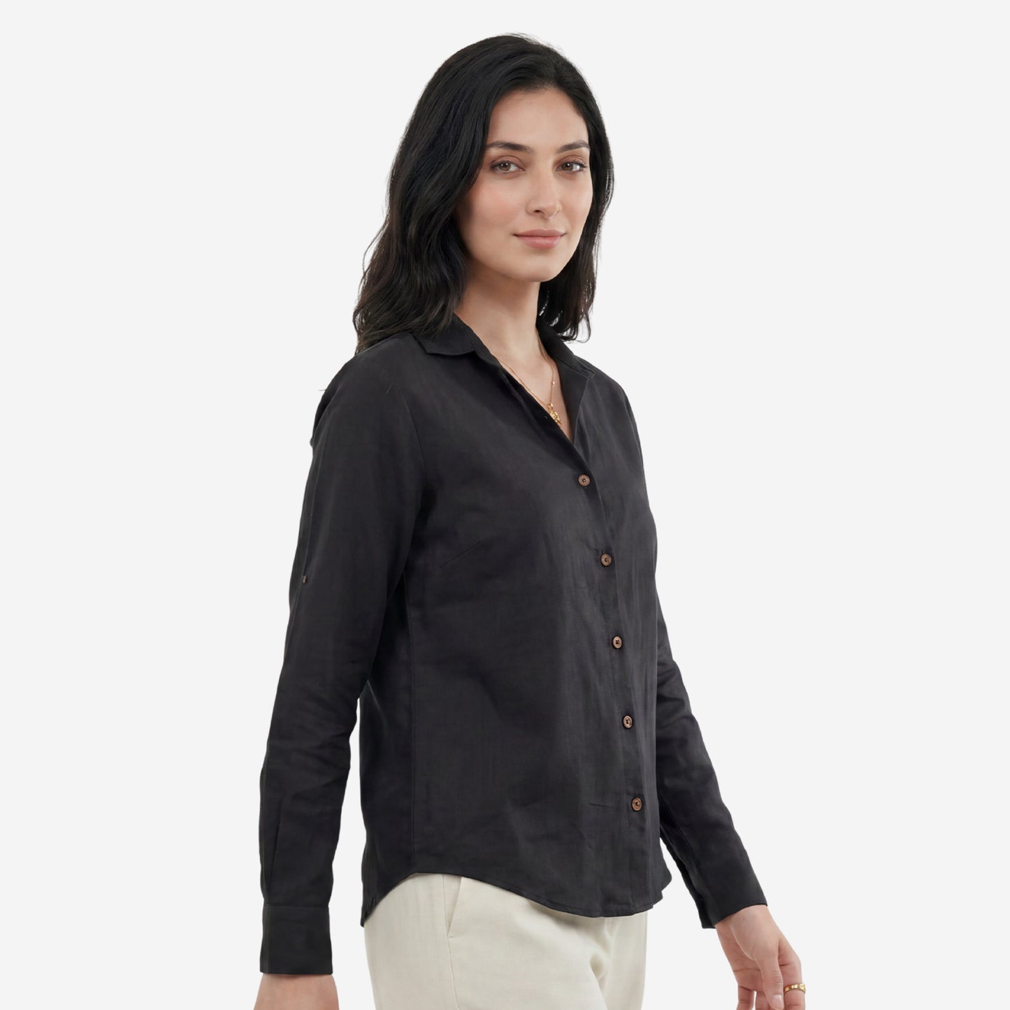 Women Linen Comfort Shirt - (Black)