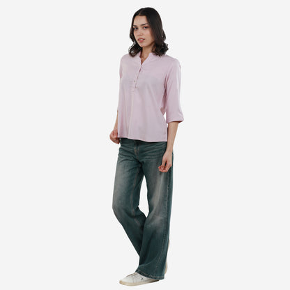 Tunic 3/4 Sleeve Plain Top for Women & Girls (S Pink)