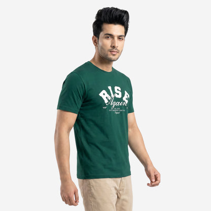 Men's Green Printed Round Neck Short Sleeve T-Shirt