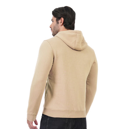 Men’s Solid Zipper Hooded Jacket (Cream)