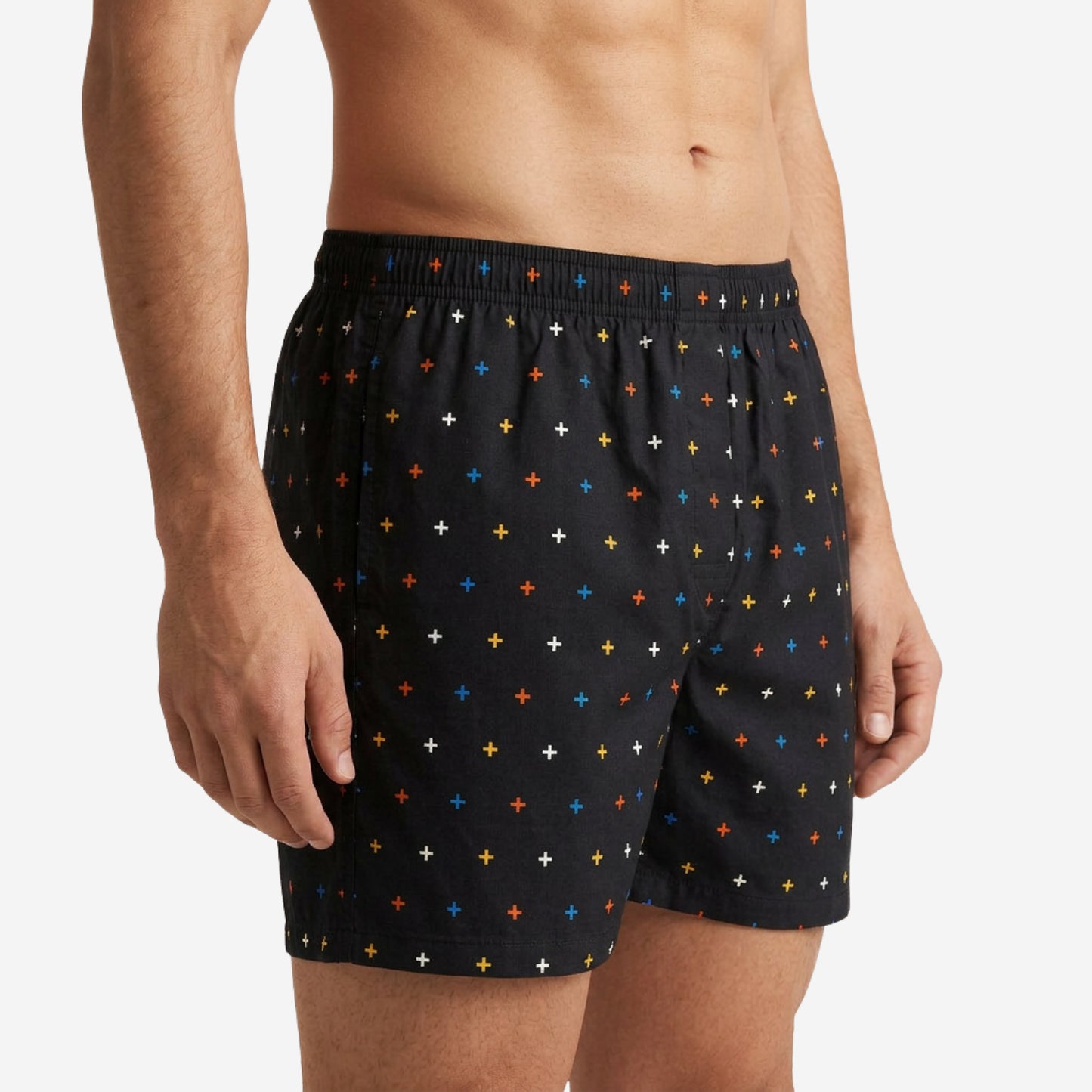 Men’s 100% Cotton Printed Mid-Rise Boxer Shorts - (Black)