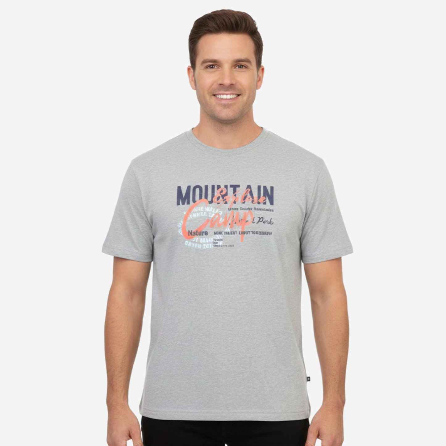 Men’s Printed Round‑Neck T‑Shirt (Lt.Grey Mel)