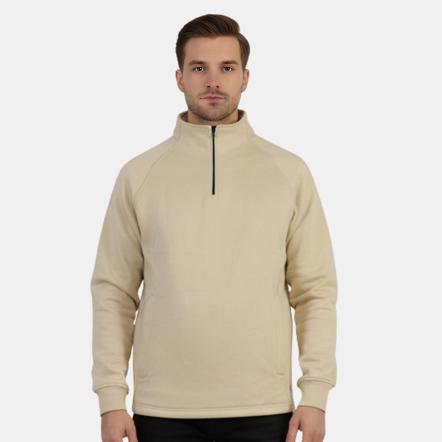 Men’s Solid Half Zipper Winter Sweatshirt (Biscotti)