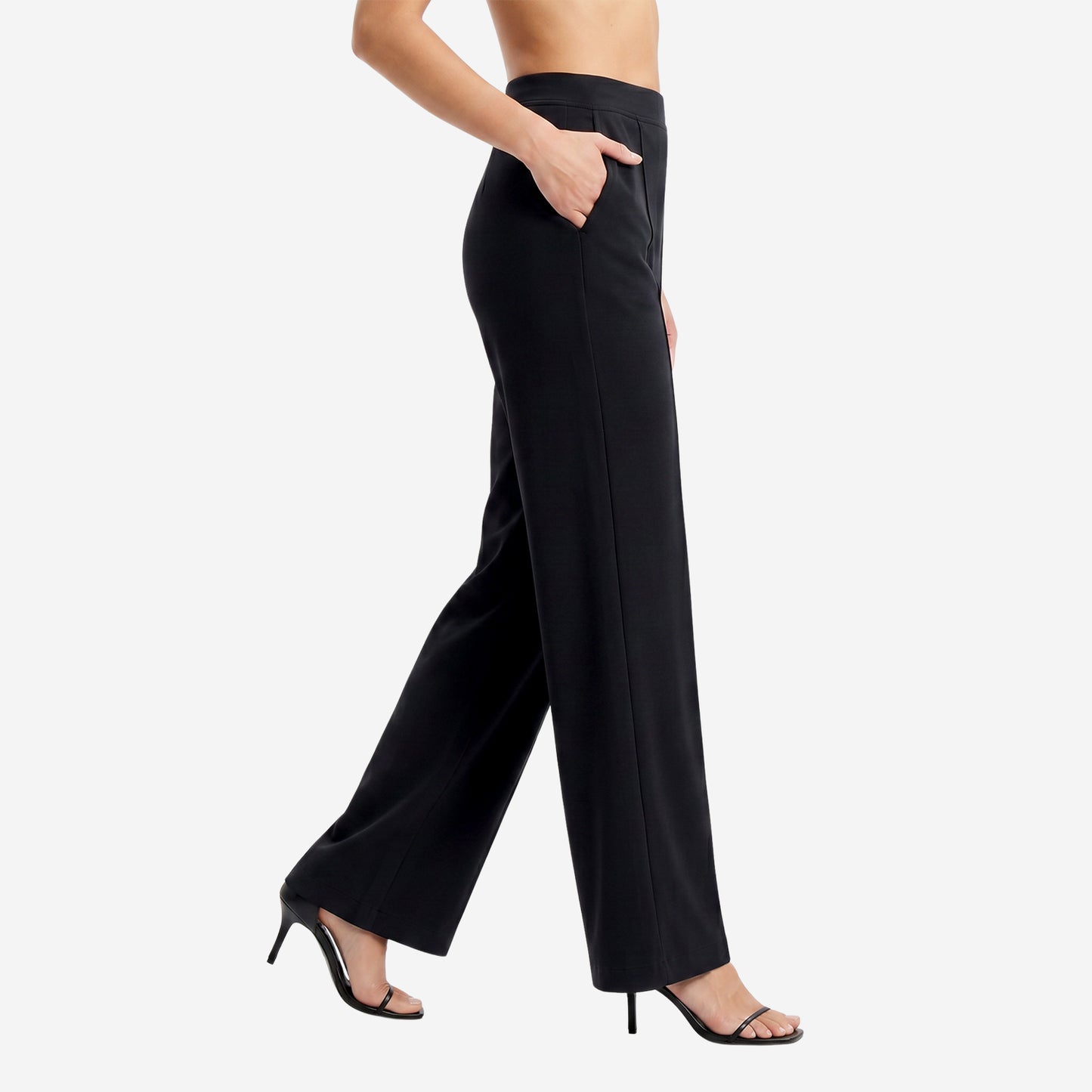 Women Solid Black Straight Pants