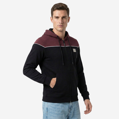 Relaxed Fit Printed Zip-Through Hoodie for Men (Black)