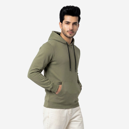 Men's Solid Beige Polyester Hoodie for Winter | Lightweight Pullover Sweatshirt with Hood, Black Drawstrings, Kangaroo Pocket & Full Sleeves