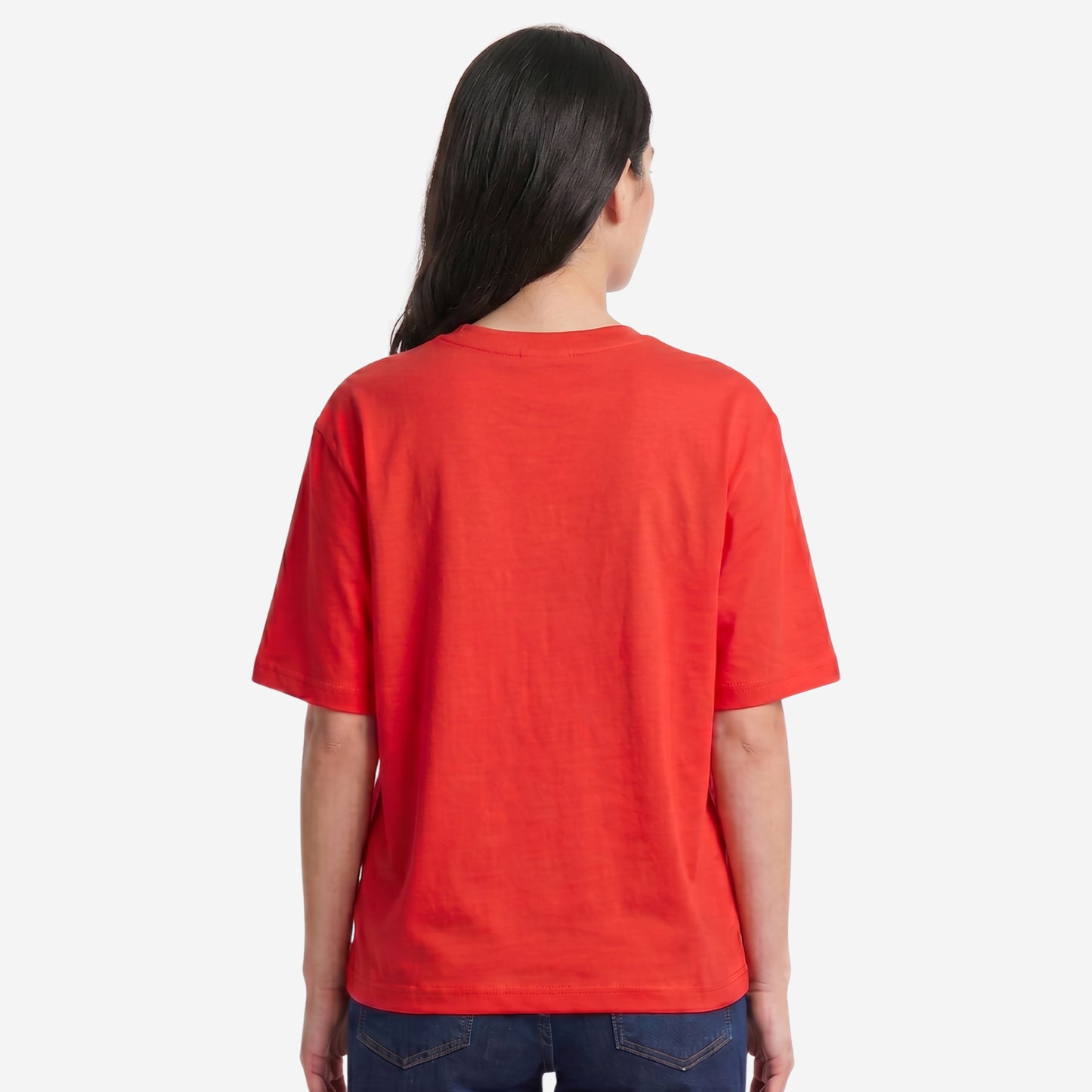 Women's True Red Oversized Printed T-Shirt