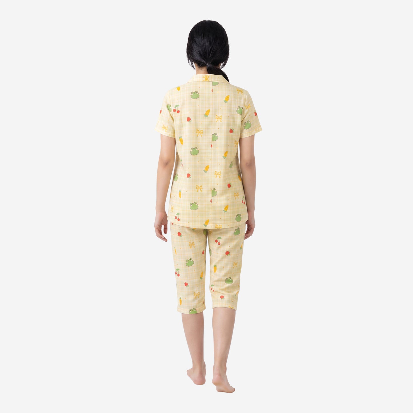 Women's Printed Shirt & Capri Night Suit Set (Oyster)