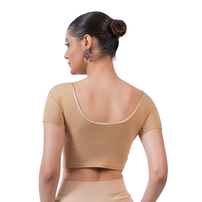 Vami Women's Cotton Stretchable Readymade Blouses - Beige