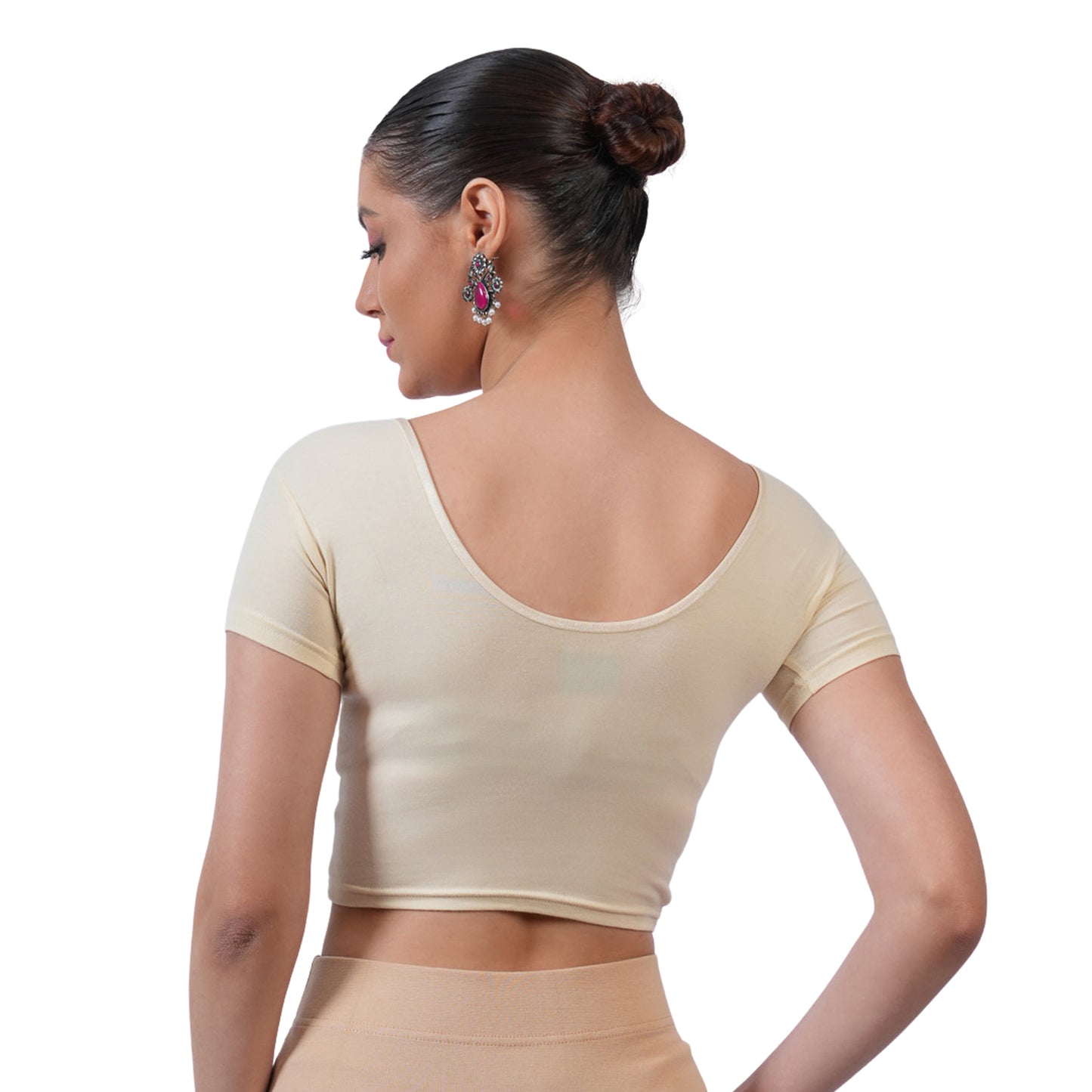 Vami Women's Cotton Stretchable Readymade Blouses - Butter Milk