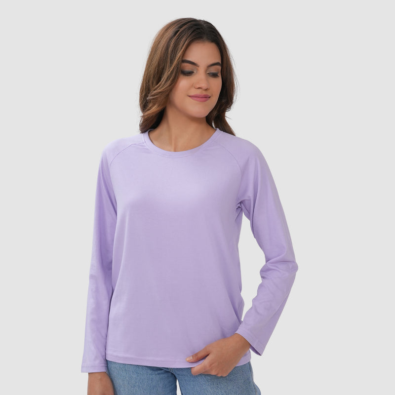 Women Round Neck Lounge Wear Printed Tee- Comfort Fit - Pastel lilac