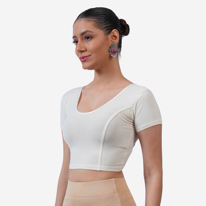 Vami Women's Cotton Stretchable Readymade Blouses - Off White