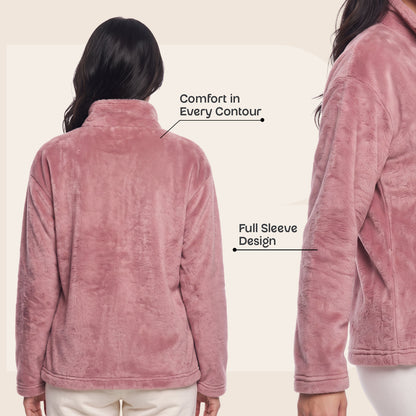 Bonjour Women’s 100 % polyester Winter Fleece Jacket | Soft Lightweight Warm Loungewear | Full-Zip Stand Collar.