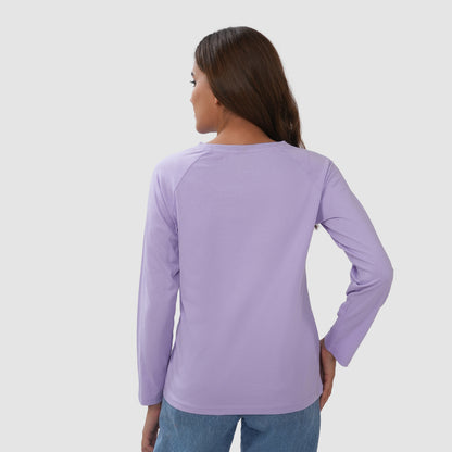 Women Round Neck Lounge Wear Printed Tee- Comfort Fit - Pastel lilac