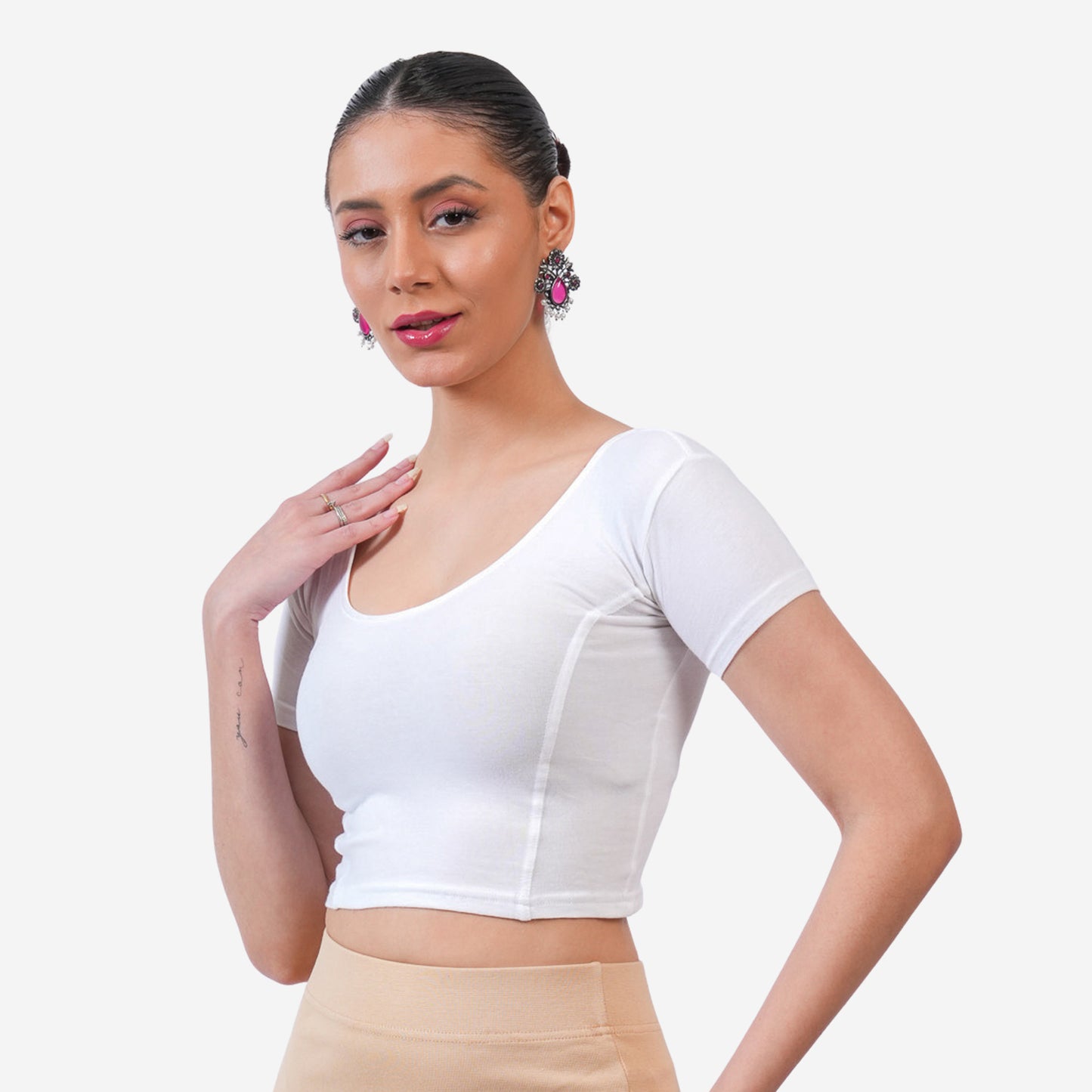 Vami Women's Cotton Stretchable Readymade Blouses - White