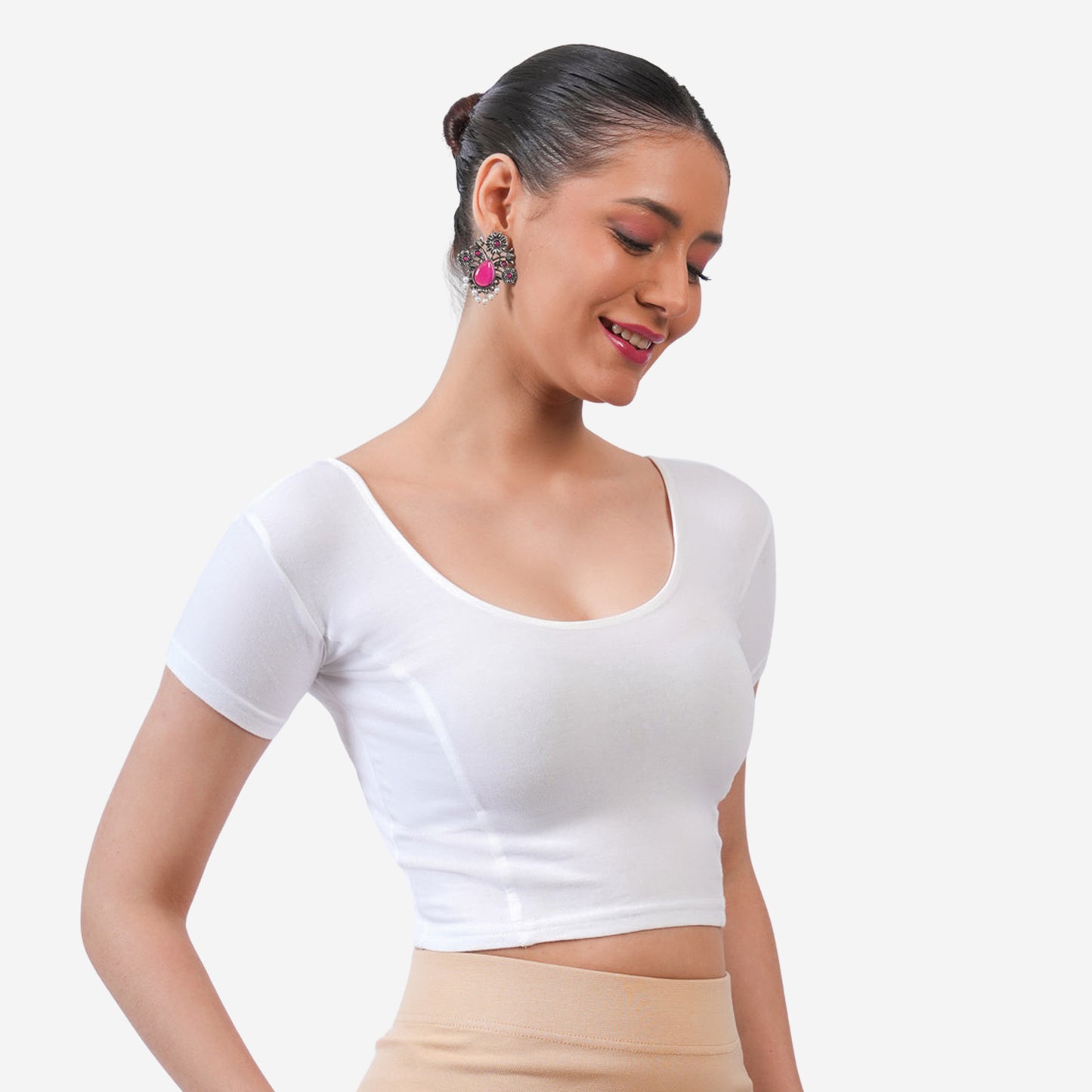 Vami Women's Cotton Stretchable Readymade Blouses - White