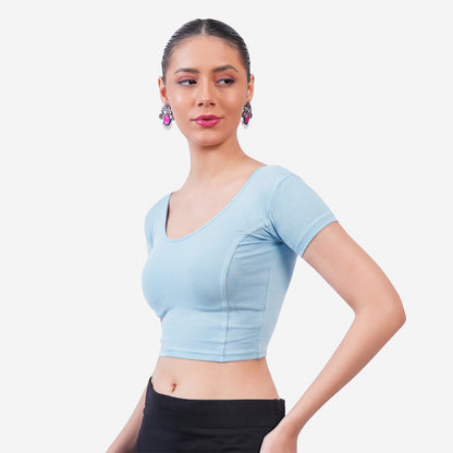 Vami Women's Cotton Stretchable Readymade Blouses- Aquamarine