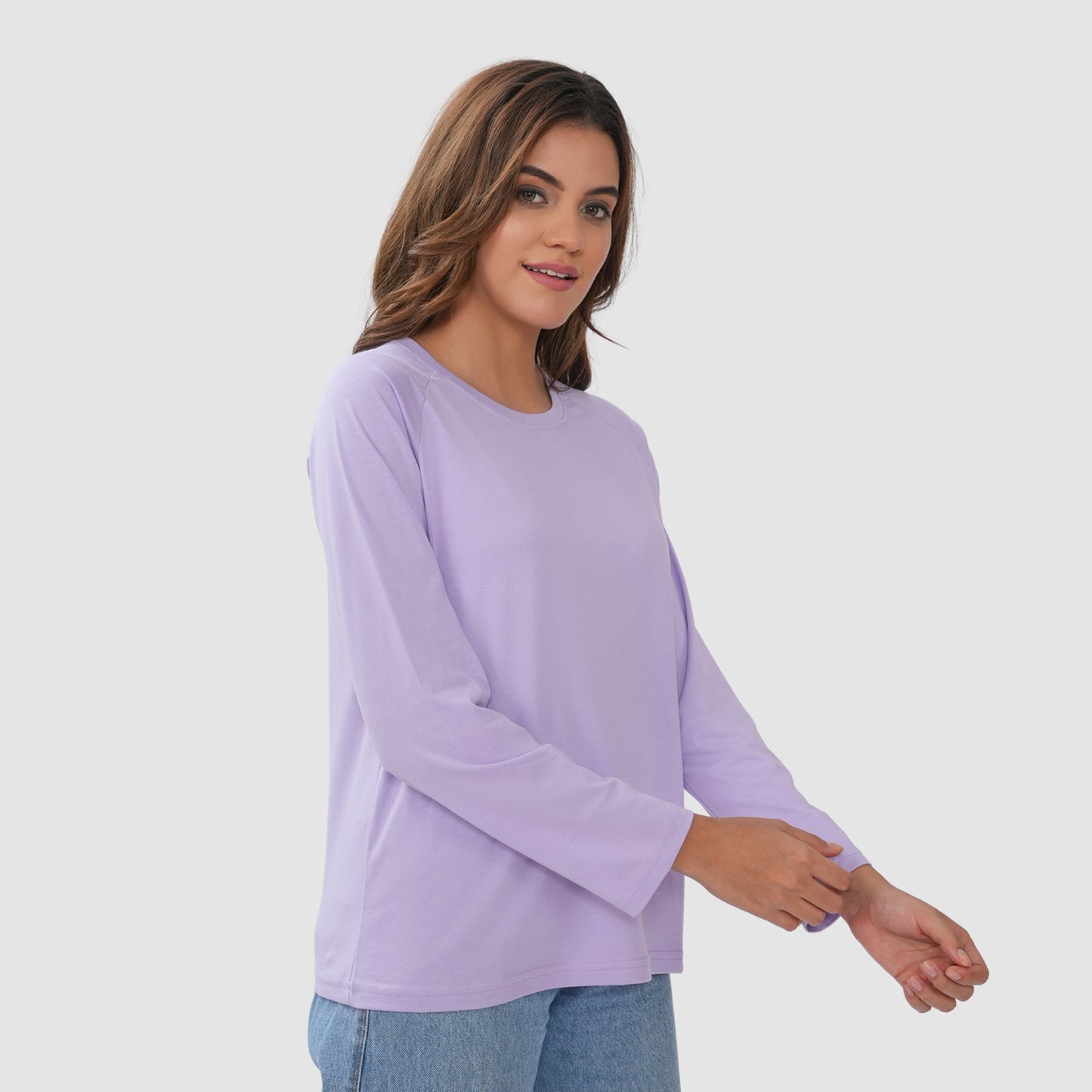 Women Round Neck Lounge Wear Printed Tee- Comfort Fit - Pastel lilac