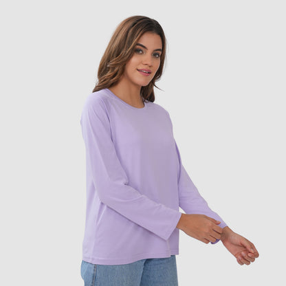 Women Round Neck Lounge Wear Printed Tee- Comfort Fit - Pastel lilac