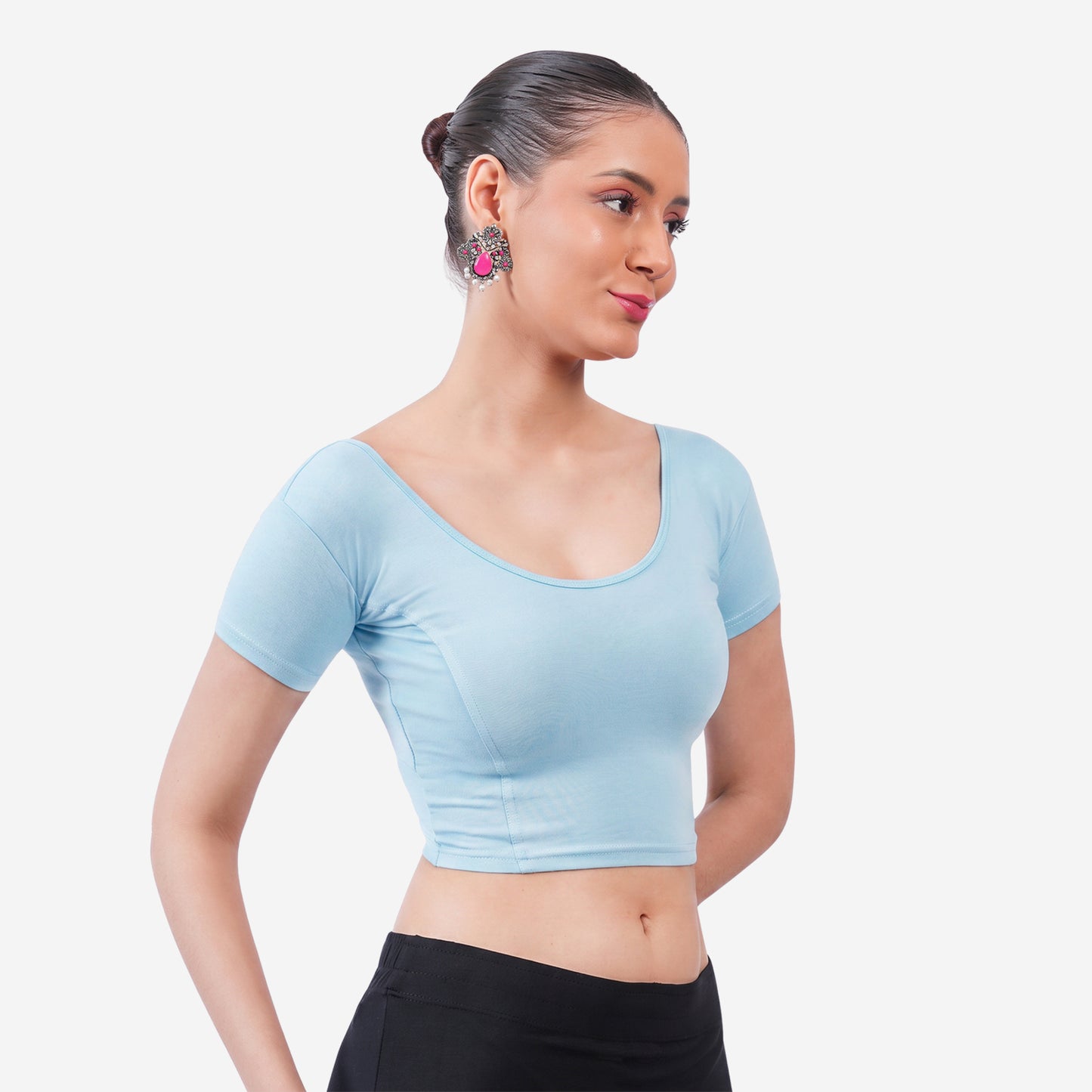Vami Women's Cotton Stretchable Readymade Blouses- Aquamarine