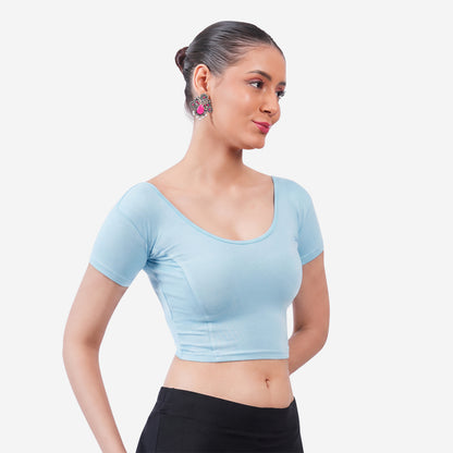 Vami Women's Cotton Stretchable Readymade Blouses- Aquamarine