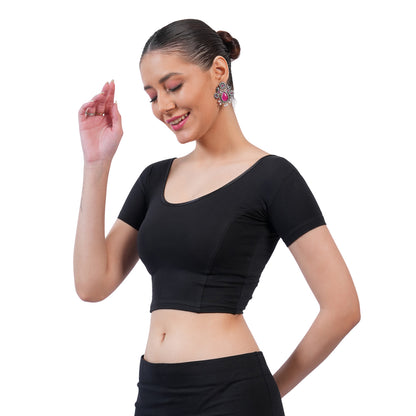 Vami Women's Cotton Stretchable Readymade Blouses - Black