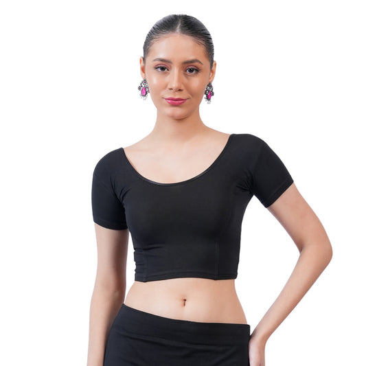 Vami Women's Cotton Stretchable Readymade Blouses - Black