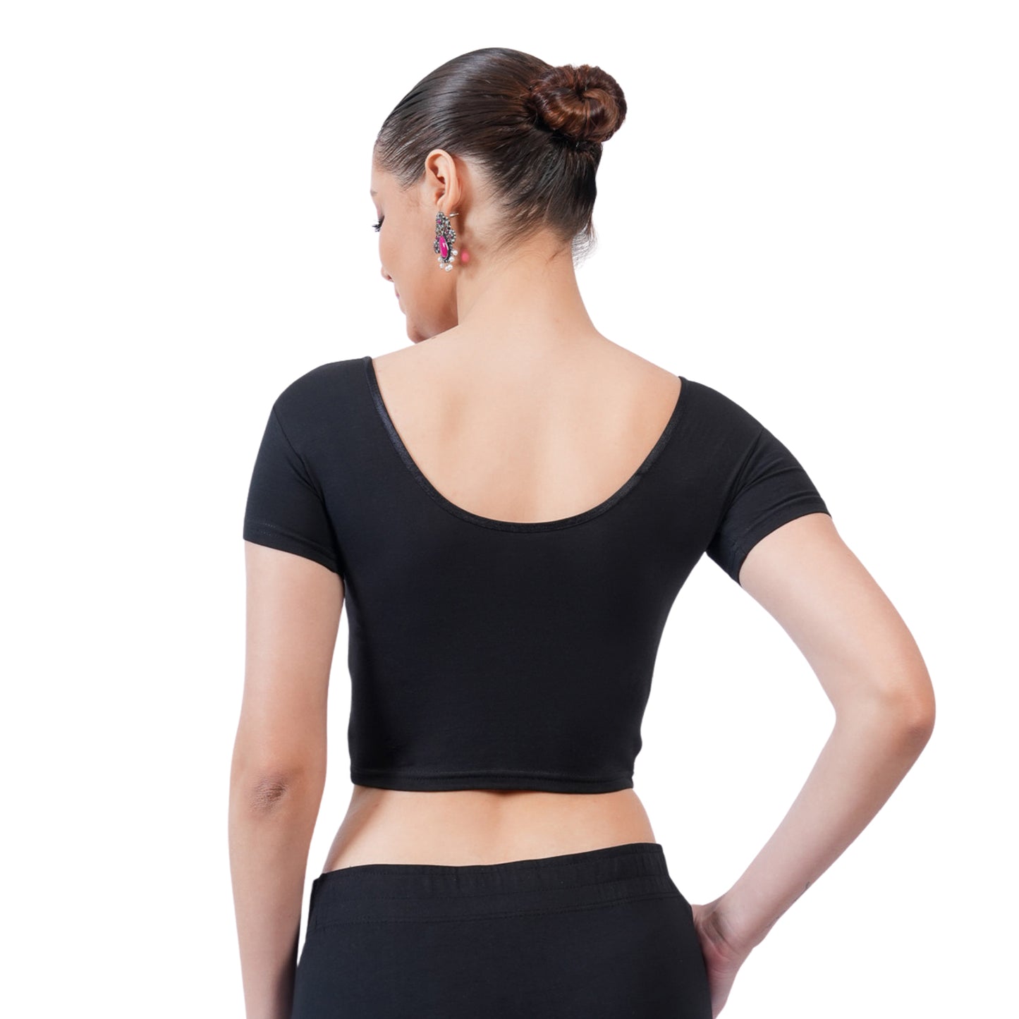 Vami Women's Cotton Stretchable Readymade Blouses - Black