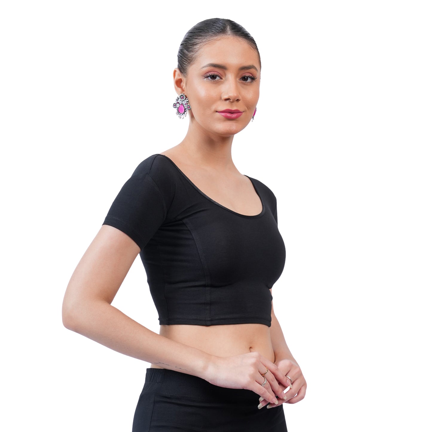 Vami Women's Cotton Stretchable Readymade Blouses - Black